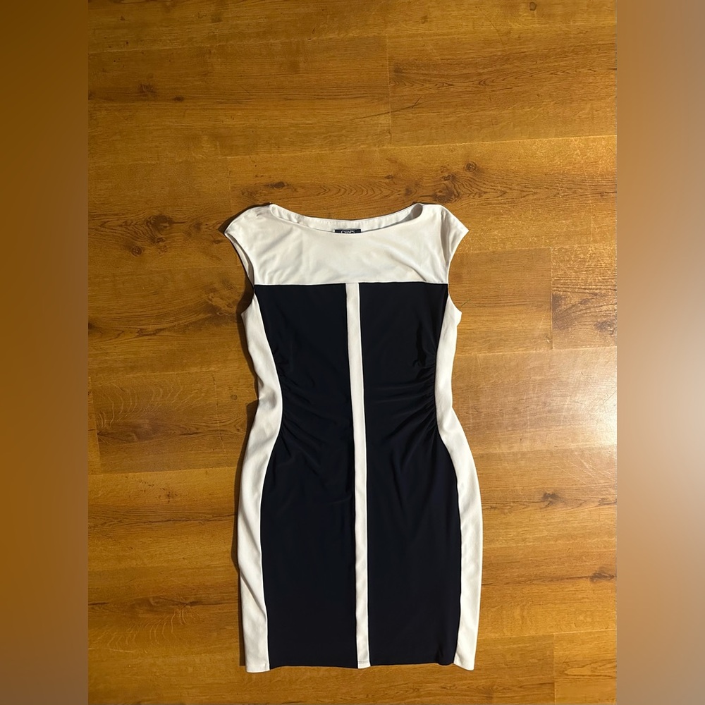 Chaps Dark Navy and White Sleeves Cocktail Dress